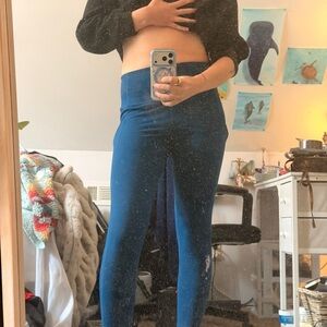 High-Waist Blue Women’s Jeggings with Front Center Slit